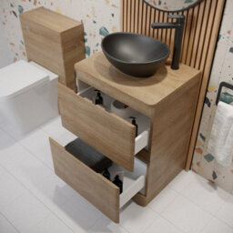 Affine 600mm Bathroom Countertop Vanity Unit Oval Basin Freestanding Soft Close Oak - thumbnail 3