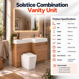 Plum&clay Solstice Natural Oak Combination Bathroom Vanity Unit With Basin & Wc Unit (W)1200mm Right Hand - thumbnail 4