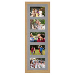 AK Frames 26X8 Light Oak Modern Multi Photo Frame With Mid Grey Mount - Holds 5 Apertures (5X) 6X4 Photos - thumbnail 1
