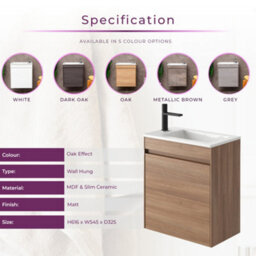 Plum&clay Rigel Natural Oak Wall Hung Cloakroom Vanity Unit With Ceramic Basin (W)55Cm (H)62Cm - thumbnail 5