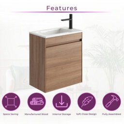 Plum&clay Rigel Natural Oak Wall Hung Cloakroom Vanity Unit With Ceramic Basin (W)55Cm (H)62Cm - thumbnail 3