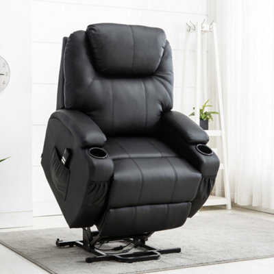 More4Homes Rise Recliner Cinema Chair With Dual Motor, Heat And Massage, Remote Control, Side Pockets And Cup Holders In Black Bonded Leather - image 1