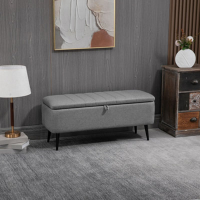 Homcom Storage Ottoman Bench, Linen Fabric Footstool With Steel Legs Grey - image 1
