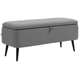 Homcom Storage Ottoman Bench, Linen Fabric Footstool With Steel Legs Grey - thumbnail 2