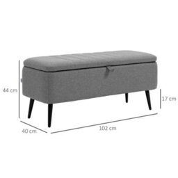 Homcom Storage Ottoman Bench, Linen Fabric Footstool With Steel Legs Grey - thumbnail 3