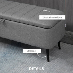 Homcom Storage Ottoman Bench, Linen Fabric Footstool With Steel Legs Grey - thumbnail 6
