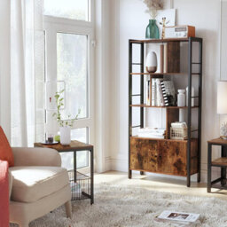 Songmics Bookshelf, Storage Shelf, Large Bookcase With Doors, 4 Shelves, Industrial, Rustic Brown And Black - thumbnail 3