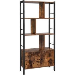 Songmics Bookshelf, Storage Shelf, Large Bookcase With Doors, 4 Shelves, Industrial, Rustic Brown And Black - thumbnail 4