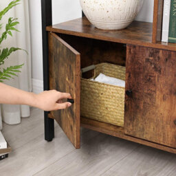 Songmics Bookshelf, Storage Shelf, Large Bookcase With Doors, 4 Shelves, Industrial, Rustic Brown And Black - thumbnail 6