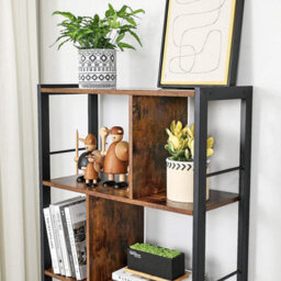Songmics Bookshelf, Storage Shelf, Large Bookcase With Doors, 4 Shelves, Industrial, Rustic Brown And Black - thumbnail 8