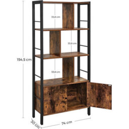 Songmics Bookshelf, Storage Shelf, Large Bookcase With Doors, 4 Shelves, Industrial, Rustic Brown And Black - thumbnail 9