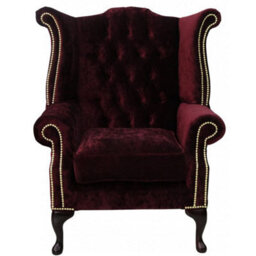 Chesterfield High Back Wing Chair Modena Bordeaux Velvet In Queen Anne Style - thumbnail 3