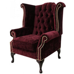 Chesterfield High Back Wing Chair Modena Bordeaux Velvet In Queen Anne Style - thumbnail 2