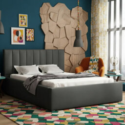 Modern Bedroom Bed Frame With Storage 160X200 Hdf And Laminated Board Metal Slatted Base 180X223X93Cm Dark Grey - thumbnail 2