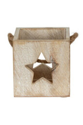 Washed Wood Star Tealight Candle Holder Rustic Modern Decor - thumbnail 3