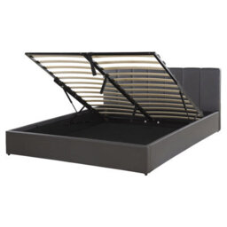 Beliani Ottoman Bed Dreux Faux Leather Dark Grey 160 X 200 Cm (Eu King Size)