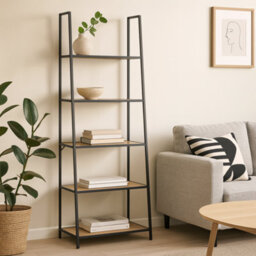 Wyld Haus El Paso Black Metal Ladder Bookcase With 5 Oak-Effect Shelves - thumbnail 1