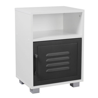 Urbn-Living Urbnliving Height 54Cm Valencia Metal Door 1 Shelf Wooden Colour White & Black Bedroom Bedside Cabinet Nightstand Side Table - image 1
