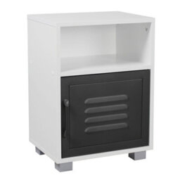 Urbn-Living Urbnliving Height 54Cm Valencia Metal Door 1 Shelf Wooden  Colour White & Black Bedroom Bedside Cabinet Nightstand Side Table - thumbnail 1