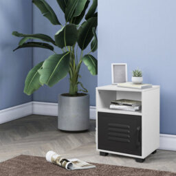 Urbn-Living Urbnliving Height 54Cm Valencia Metal Door 1 Shelf Wooden  Colour White & Black Bedroom Bedside Cabinet Nightstand Side Table - thumbnail 2