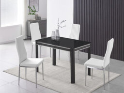 Furnizone UK Milano 4-Seater Black Glass Dining Table And 4 Monza White Faux Leather Chairs - thumbnail 1