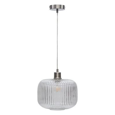 First Choice Lighting Batley Large - Clear Ribbed Glass With Satin Nickel Pendant Fitting - image 1