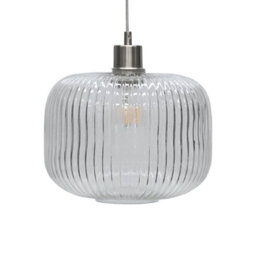 First Choice Lighting Batley Large - Clear Ribbed Glass With Satin Nickel Pendant Fitting - thumbnail 7