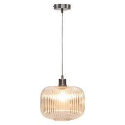 First Choice Lighting Batley Large - Clear Ribbed Glass With Satin Nickel Pendant Fitting - thumbnail 2