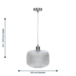 First Choice Lighting Batley Large - Clear Ribbed Glass With Satin Nickel Pendant Fitting - thumbnail 8