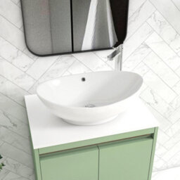 Royal Bathrooms Orion 600mm Mint Sage Floor Standing Plain White Countertop Vanity Unit 2 Door With Amaze Basin & Chrome Accent Trim - thumbnail 5