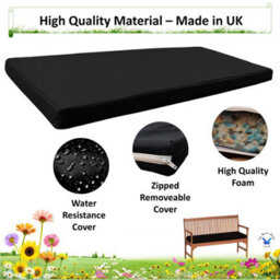 TheWhiteWater Limited Garden Bench Cushion - Patio Pub Furniture Bench Seat Pad - Weather & Waterproof Fabric - 2 Seater - Black - thumbnail 4