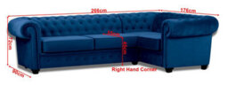 Chesterfield Style Mariot Corner Sofa Blue French Velvet (Right Hand Corner) - thumbnail 2