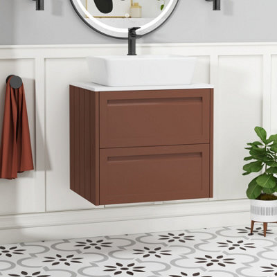 Royal Bathrooms Royal Bathroom Elmore 600mm Terracotta Clay Wall Mounted Bathroom Vanity Unit 2 Drawer Plain White Worktop With Cube Basin - image 1