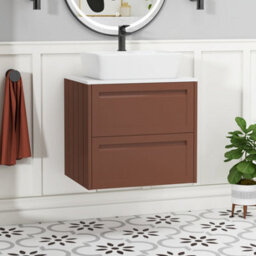 Royal Bathrooms Royal Bathroom Elmore 600mm Terracotta Clay Wall Mounted Bathroom Vanity Unit 2 Drawer Plain White Worktop With Cube Basin - thumbnail 1
