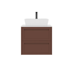 Royal Bathrooms Royal Bathroom Elmore 600mm Terracotta Clay Wall Mounted Bathroom Vanity Unit 2 Drawer Plain White Worktop With Cube Basin - thumbnail 7