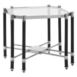 Orsina Silver Chrome Finish End Table, Clear Tempered Glass Octagonal Top, Stainless Steel Frame - thumbnail 3