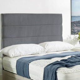 "Urban Textures - Siera Plush Velvet Upholstered Horizontal Lined Divan Bed Headboard 26"" - Steel"