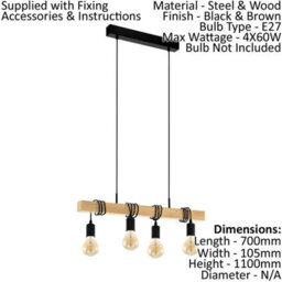 Stylish Quad Ceiling Light With 2 Matching Wall Sconces In Black And Wood Finish - thumbnail 2