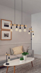 Stylish Quad Ceiling Light With 2 Matching Wall Sconces In Black And Wood Finish - thumbnail 4