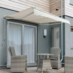 Primrose Awnings 4.5M X 3.0M Retractable Manual Half Cassette Ivory Awning Outdoor Patio Canopy - thumbnail 1