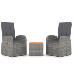 Walplus 3 Piece Garden Lounge Set Grey Poly Rattan&solid Wood Acacia - thumbnail 2