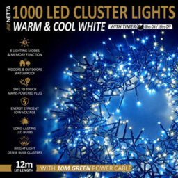 NETTA 1000 Led Cluster String Lights 12M Indoor/outdoor Christmas Lights - Warm & Cool White - thumbnail 2