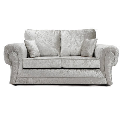 Furnishings For Less UK Chelsea Silver Crushed Velvet Large 2 Seater Sofa Rolled Arms
