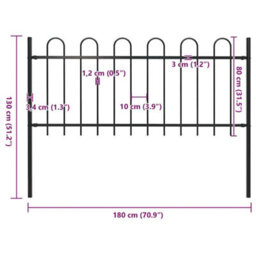 Walplus Garden Fence With Hoop Top Steel 181X80 Cm Black - thumbnail 5