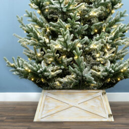 Christmas Tree World Brushed White & Gold Large Wooden Trapezoid Christmas Tree Skirt - thumbnail 3