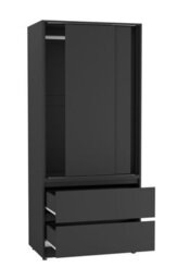 Urbn-Living Urbnliving 2 Sliding Doors Wardrobe 2 Drawer Bedroom Clothes Hanging Rail Black Carcass With Black Doors Storage Cupboard - thumbnail 5