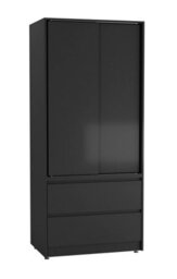 Urbn-Living Urbnliving 2 Sliding Doors Wardrobe 2 Drawer Bedroom Clothes Hanging Rail Black Carcass With Black Doors Storage Cupboard - thumbnail 4