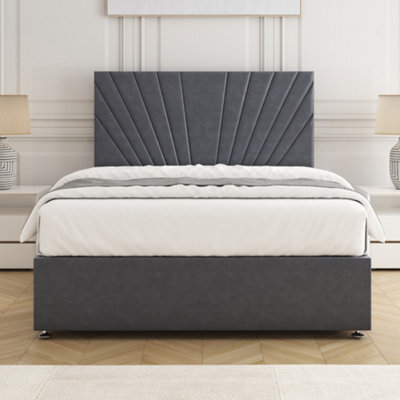 Bsspoke Maria Divan Bed Set Steel Plush Velvet With 24Inch Headboard & Mattress No Drawers In Double King 3Ft 4Ft 6Ft - image 1