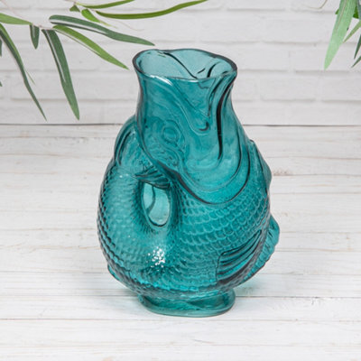 Annibells Glass Fish Gluggle Jug Vase Blue Orange Green Pink - Blue (25479) - image 1