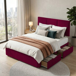 Adore Designs Alton Plush Velvet Divan Bed, Headboard - 6Ft Super King - Burgundy - 2 Drawers Same Side - thumbnail 2